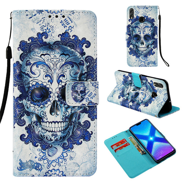 Case for for Huawei Honor 8x  PU Leather Phone Case Flower Painted Cover Flip Wallet Bag for Huawei Honor 8x