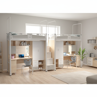 Lit superposé pour étudiants, lit superposé pour dortoir universitaire avec table d'étude, armoire et étagère à livres