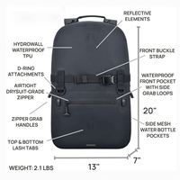 Sac à dos étanche 20L en TPU avec éléments réfléchissants, poche avant scellée et boucles de fixation pour sports nautiques nocturnes et activités côtières