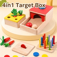 Boîte d'activités Montessori en bois 4 en 1 pour enfants : Permanence de l'objet, Récolte de carottes, Jeu de tri des pièces de monnaie, Jeu éducatif d'apprentissage