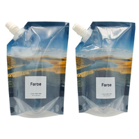 Pochette transparente en plastique avec impression double face, à fond plat, avec bec verseur pour l'emballage de savon liquide pour les mains, sac de 414 ml