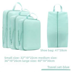 4Pcs/Set Durable Foldable Large Capacity Travel <b>Compression</b> Packing Cubes <b>Bag</b> Portable Suitcase Clothes Organizers Waterproof - Product Image 2