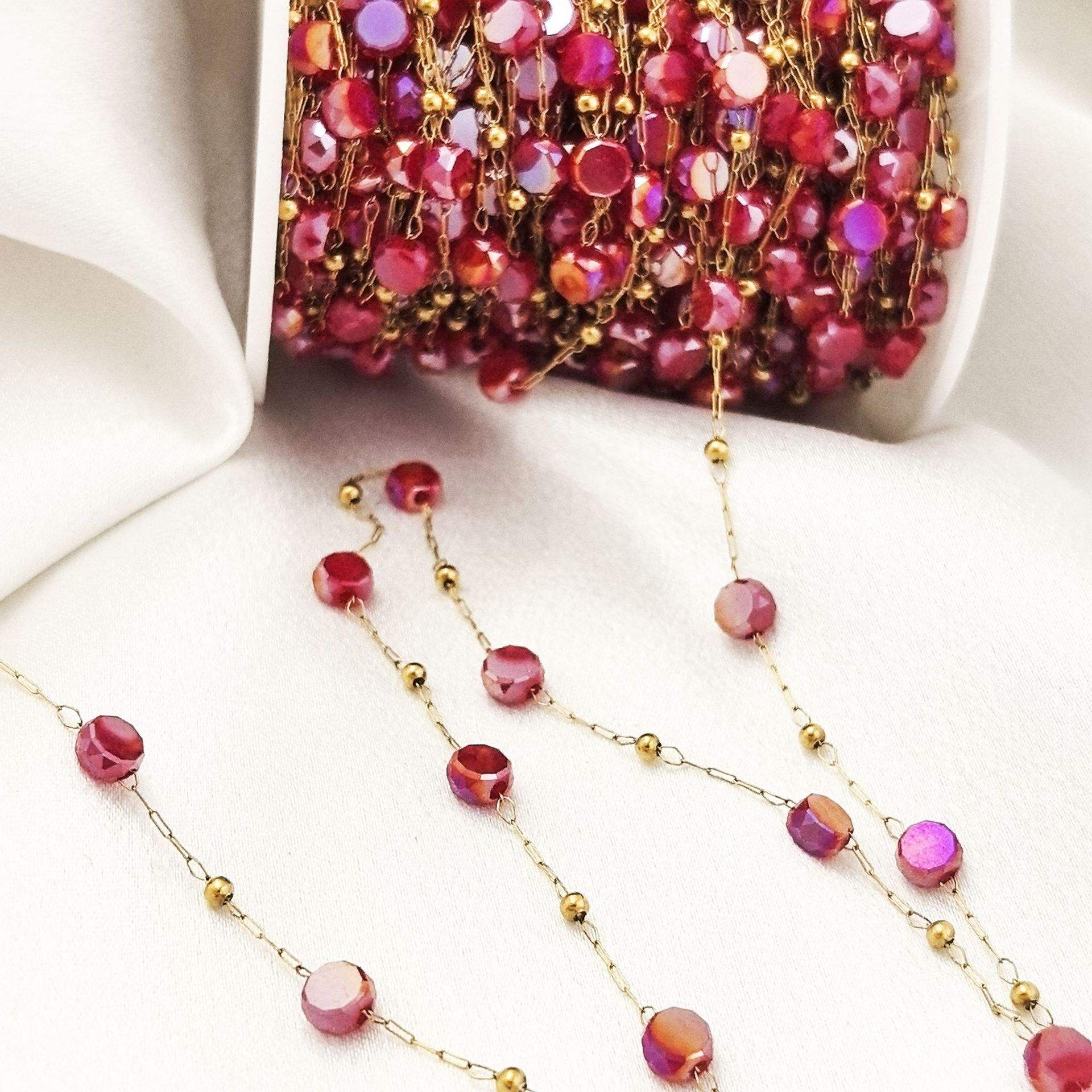 6Mm Porcelain Mixed Color Flat Bead Titanium Steel Chain