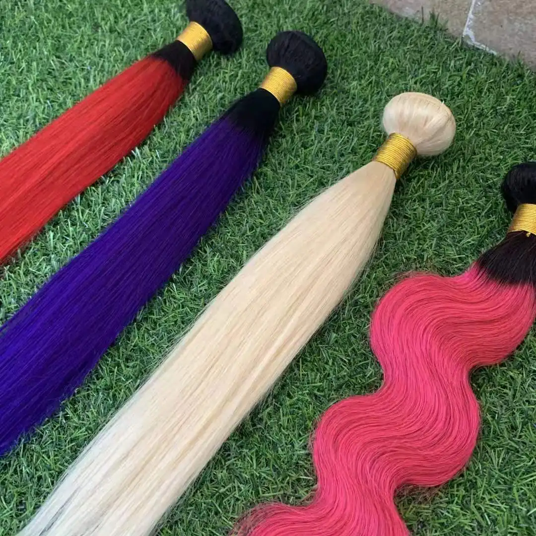 1b Colorful Ombre Start My Own Hair Bundle Business Russian Bundles Of Hair Blue Blonde Virgin Human Hair Bundles With Closure