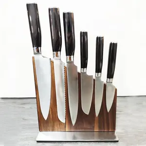 7 pezzi ad alto tenore di carbonio 7 cr17mov acciaio inox Pakka manico in legno cucina Set di blocchi di coltelli con blocco di legno 6 bistecca coltelli posate