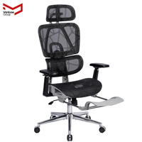 VANBOW Chaise de bureau ergonomique à dossier haut, moderne et classique, en tissu maillé, avec repose-pieds en mode visiteur