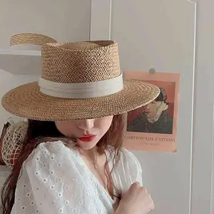 Cappello da spiaggia estivo semplice cappello da donna Casual Panama cappello da donna a tesa piatta da donna di marca cappello da sole per ragazze