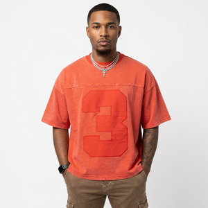 T-shirt en coton vert surdimensionné personnalisé à manches courtes et col rond avec impression du numéro 3, vêtement décontracté - Product Image 2