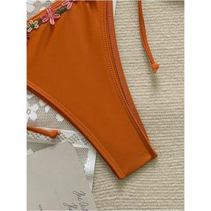 FOXA Women's 2 Piece Halter <b>Triangle</b> <b>Bikini</b> <b>Set</b> With 3D Floral Decoration Stretch Swimwear For Vacation - Product Image 5