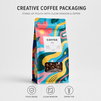 Sac d'emballage alimentaire pour café, personnalisé, résistant à l'humidité, finition mate, en aluminium, durable, réutilisable, refermable avec fermeture éclair