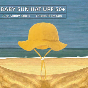 Muslin <b>Baby</b> <b>Sun</b> <b>Hat</b> UPF 50+ Breathable Windproof Cotton Bucket <b>Hat</b> with Wide Brim for Outdoor Summer Beach Use Unisex - Product Image 2