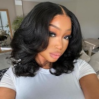 Perruque sans colle en cheveux humains Remy, Lace Front HD 13x4, 12 pouces, ligne de cheveux naturelle, ondulations lâches, couleur noire, longue, pré-épilée