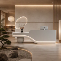 Comptoir de réception minimaliste DiStyle moderne en MDF, élégant, avec façade blanche arrondie, comptoir haut de gamme sculptural pour hôtel, spa
