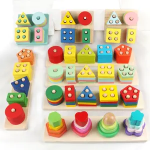 Ensembles de forme géométrique en bois de colonnes de tri Montessori jouets éducatifs précoces pour jeunes enfants