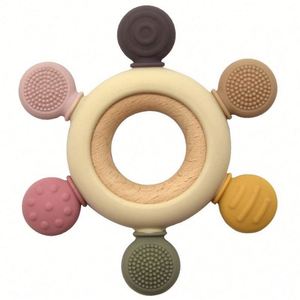 Anneau de dentition unisexe en silicone souple de qualité alimentaire et bois non toxique sans BPA pour nouveau-né - Product Image 3