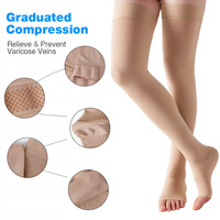Chaussettes de compression à haute compression (15-20 mmHg) mi-cuisses, couleur chair ou noires, à bout ouvert, pour usage quotidien, voyage et sport – Vente chaude