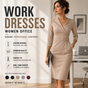 Vestidos de Trabajo Personalizados OEM ODM de Marca Privada para Mujer, Vestido Cruzado de Oficina, Corte Entallado, Ropa Formal Profesional para Negocios - Product Image 1