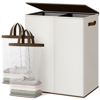 Panier à linge pliable moderne de 145 L avec couvercle, grand panier à vêtements sales pour salle de bain, chambre à coucher, dortoir et salon - Blanc cassé