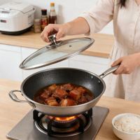Poêle de cuisson en acier inoxydable avec couvercle en verre 30 cm, poêle à frire avec longue poignée et poignée d'aide pour restaurant, hôtel, chef, usage en cuisine