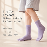 Chaussettes cinq doigts colorées pour enfants, en coton peigné 32S, anti-boulochage, avec Lycra extensible doux, tricot intégré sans couture