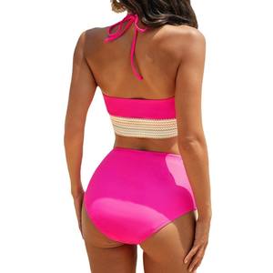 Women's <b>Bikini</b> Swimsuit Two Piece <b>Set</b> Crossed Halter Contrast Binding High Waisted Swimwear For Swimming And Water Sports - Product Image 5
