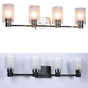 Applique murale de salle de bain à 4 lumières, en verre cylindrique minimaliste de luxe, finition chromée en fer, LED pour intérieur - Product Image 4