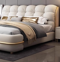 Nouveau Lit en Cuir de Luxe Léger Style Italien 2024 180*200, Grand Lit Simple Moderne Haut de Gamme pour Chambre Principale de Grande Villa