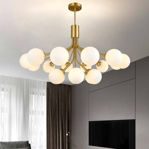Lustre LED moderne multi-têtes de style nordique pour salon, salle à manger, chambre à coucher, avec cadre en <span class=keywords><strong>fer</strong></span> rond et verre blanc G9 - Product Image 1
