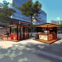 Kiosque alimentaire extérieur personnalisable pour usine de conteneurs, design moderne et écologique en contreplaqué et métal, idéal pour café, boulangerie, crêpes