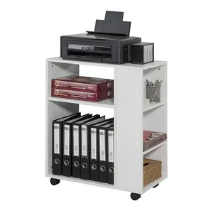 Meja Printer industri putih dengan rak dan wadah penggulung keranjang troli kantor dengan roda untuk penggunaan sekolah dan Gym