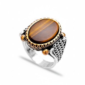 Tiger Eye Gemstone Oval Shape Authentic <b>Men</b> <b>Ring</b> Turkish Wholesale Handmade 925 Sterling <b>Silver</b> for <b>Men</b> - Product Image 2