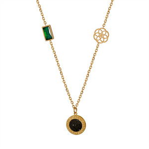 Collier pendentif en acier inoxydable, or, motif floral rond géométrique, chaîne de clavicule pour usage quotidien, pour femmes - Product Image 5