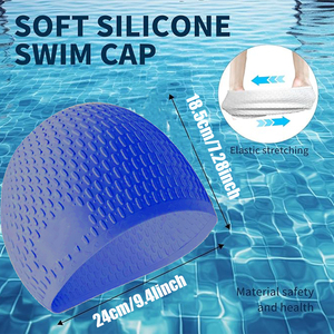 การออกแบบพื้นผิวหยดน้ำ ลดการกันน้ำ ช่วยเพิ่มความเร็ว ป้องกันการลื่นไถล หมวกว่ายน้ำซิลิโคนทำความสะอาดง่าย - Product Image 1