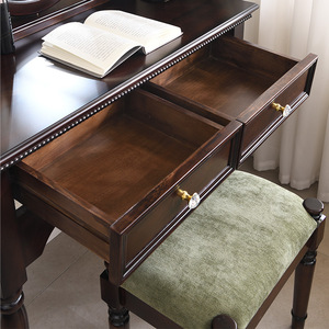 American <b>Vintage</b> Style Solid Wood Dressing Table With Mirror Bedroom Makeup Desk Mahogany Finish - Product Image 2