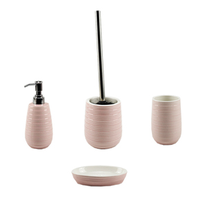 Ensemble de salle de bain en céramique <span class=keywords><strong>rose</strong></span> BX 4 pièces avec <span class=keywords><strong>porte</strong></span>-brosse de toilette et distributeur de <span class=keywords><strong>savon</strong></span> à vaisselle - Product Image 3