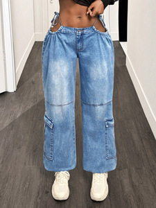 Jeans cargo pour femmes de style européen et américain Y2K, coupe ample, pantalon en denim décontracté, streetwear tendance et polyvalent pour femmes - Product Image 2