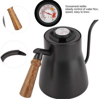 Carafe à café en acier inoxydable grande capacité avec bec long, théière à café à versement progressif avec thermomètre et poignée en bois