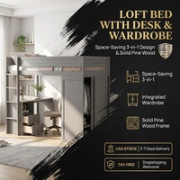 [Stock US] Lit mezzanine en bois taille double avec armoires et bureau à 2 tiroirs avec armoire Expédition rapide depuis l'entrepôt US MOQ 1 unité