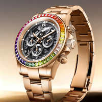 Montre chronographe automatique mécanique pour homme Bonest Gatti, boîtier en acier inoxydable, cadran squelette, lunette sertie de pierres colorées, luminescente BG8018