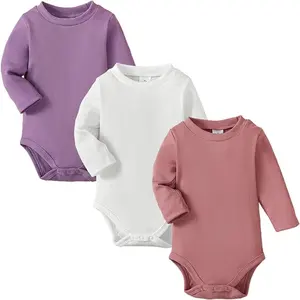 Uzun kollu Onsies için bebek kız 'bodysuits yenidoğan 3 paket bebek nervürlü güz bebek kız Romper fanila