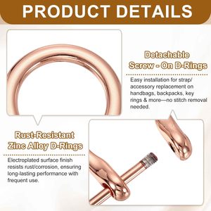 HARFINGTON Pcs D Rings Screw In Shackle Metal Horseshoe U Shape Semicircle D Ring <b>Purse</b> Key Holder With Screwdriver For DIY Leat - Product Image 3