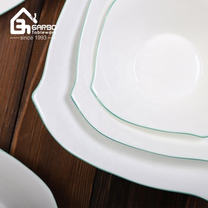 Bol à dessert carré en verre opale blanc trempé, compatible micro-ondes, 6 pouces, avec bord vert, bols à soupe en verre opale, commande en gros en promotion - Product Image 4