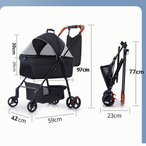 2025 Poussette pour chien personnalisée Poussette <span class=keywords><strong>double</strong></span> pliable pour animaux de compagnie avec support détachable, <span class=keywords><strong>chariot</strong></span> à 4 roues pour chien et chat avec panier de rangement - Product Image 5