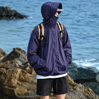 Veste de protection solaire unisexe UPF50+ personnalisée en gros, légère, respirante, coupe-vent d'extérieur, avec visière détachable en nylon teint en fil