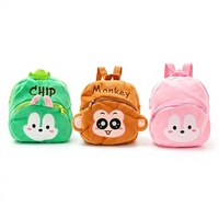 Sac à dos en peluche personnalisé pour enfants, motif animaux mignons (singe, lapin), sac d'école doux et moelleux, 3 couleurs