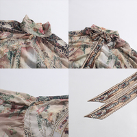 Robe longue élégante vintage à imprimé floral pour femme, col montant, nœud au dos, manches évasées, en mousseline fluide, style bohème, pour soirée, vente en gros