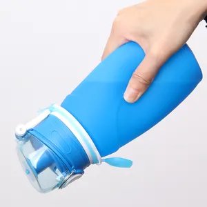 Botol Air Minum Olahraga Silikon Lipat, Logo Kustom Desain Grm Botella De Agua Botol Air Dapat Dilipat