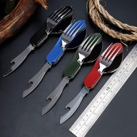 Kit de couverts de Camping, cuillère à fourchette pliable en acier inoxydable, couteau et ouvre-bouteille, Kits de combinaison, ustensiles de Camping, 4 en 1