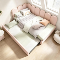 Lit de repos moderne en bois de bouleau, taille double/grand lit, capitonné, avec étagères de rangement, gain de place, écologique, rose, pour chambre et appartement