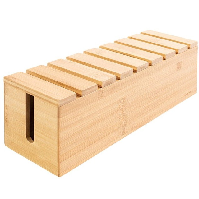 Wooden Cable Management Box & Power Strip Organizer with Modern Design and 2L Capacity for Home Office
